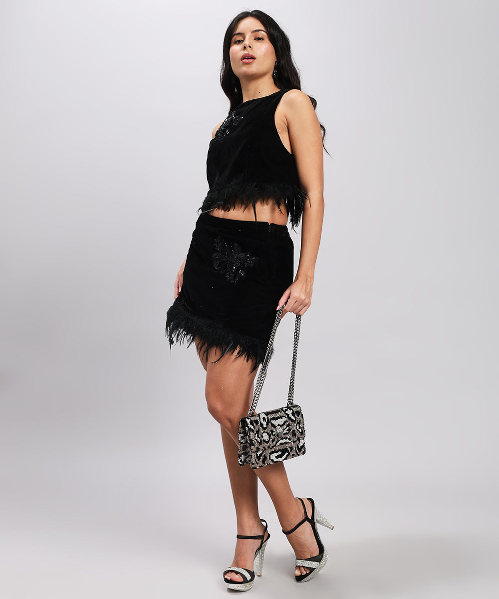 Velvet Feather skirt top  — sleek, sensual, unforgettable.