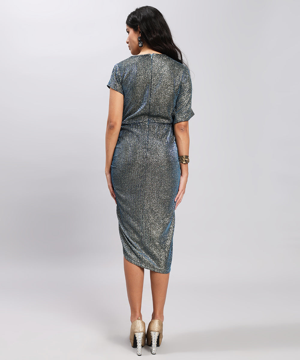 Shimmer Knit Ruched Side Dress