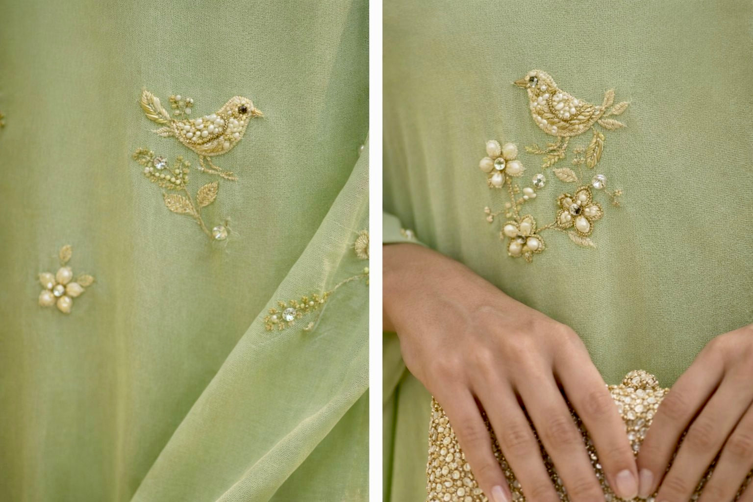 Green Embroidered Kaftaan