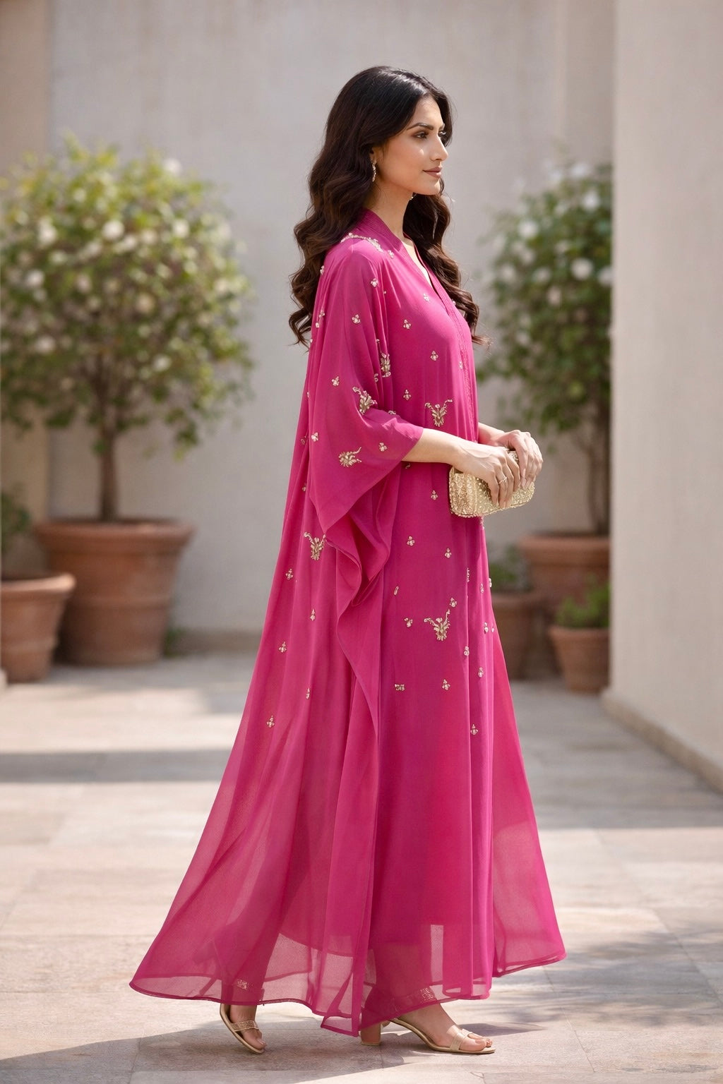 Pink Embroidered Kaftaan