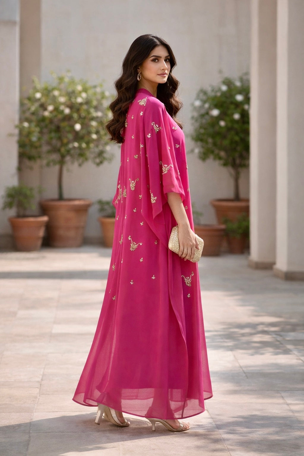 Pink Embroidered Kaftaan