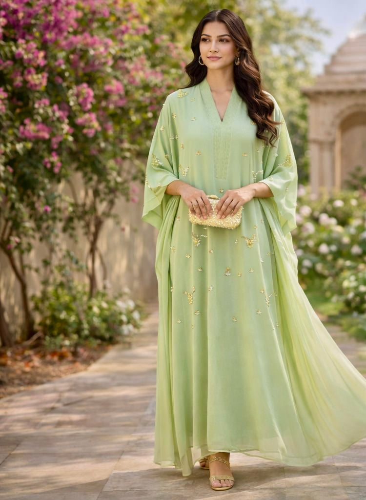 Green Embroidered Kaftaan