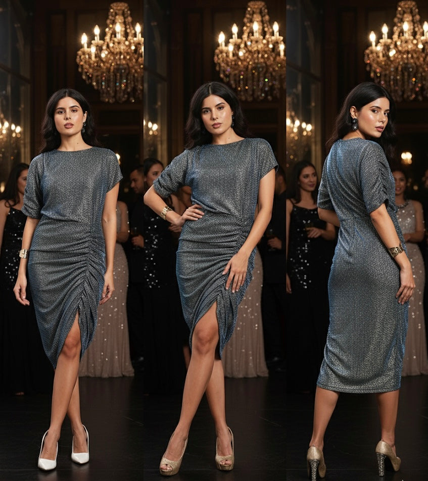 Shimmer Knit Ruched Side Dress