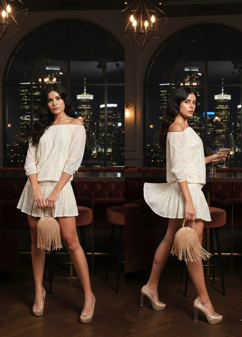 Champagne Off -Shoulder Mini Dress
