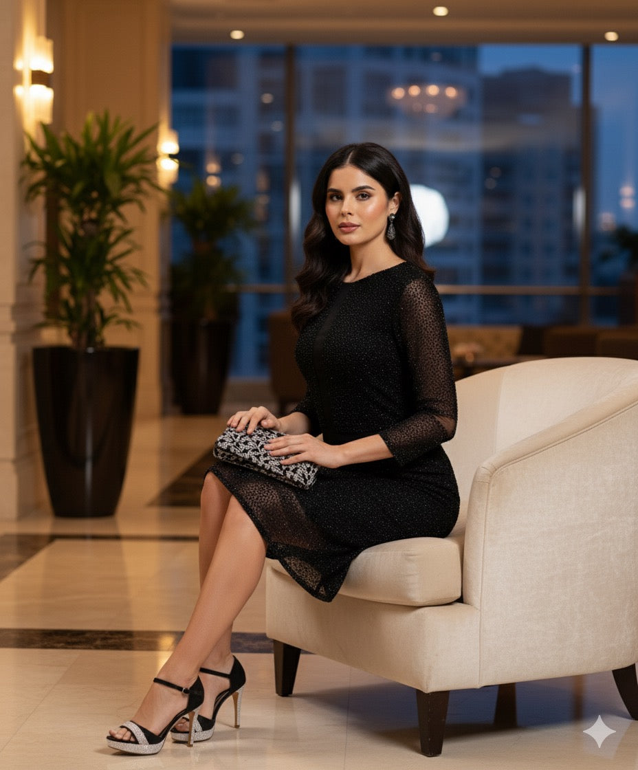 Black Bodycon Shimmer Dress