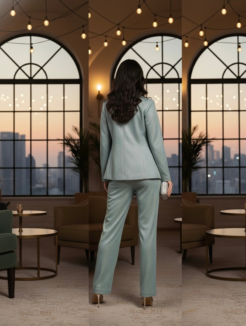 Metallic Aqua Blazer Set- Fierce,Gorgeous, Power