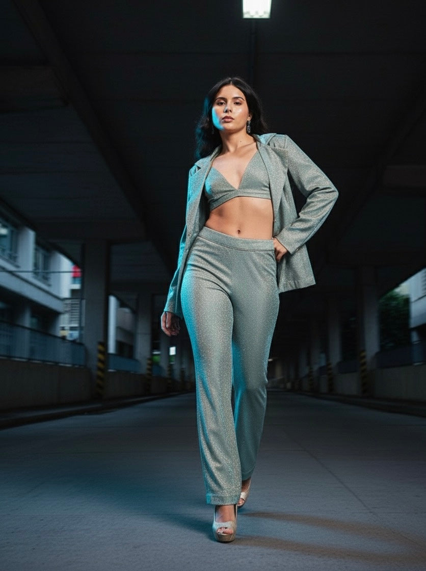 Metallic Aqua Blazer Set- Fierce,Gorgeous, Power