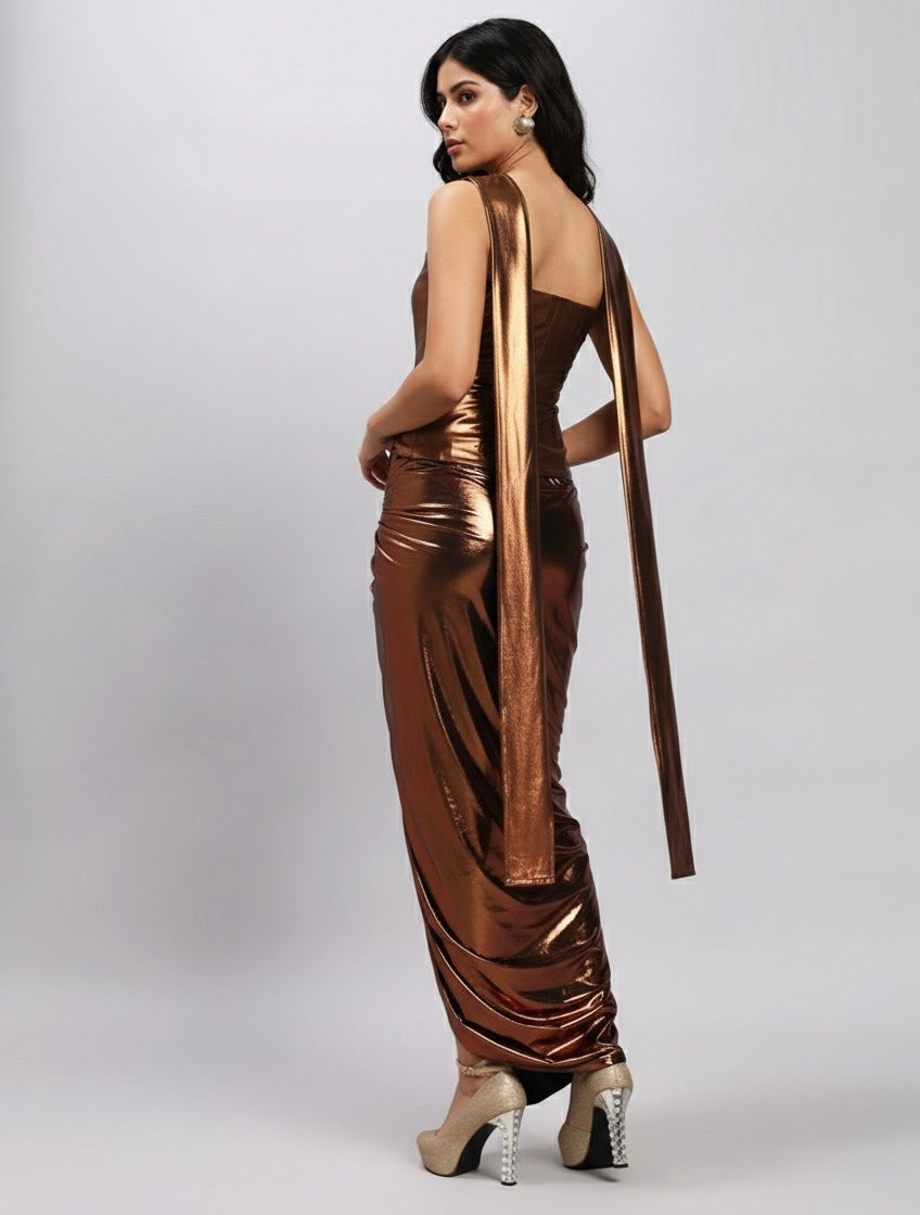 Bronze Bustier top and skirt  — glamour with a modern edge.
