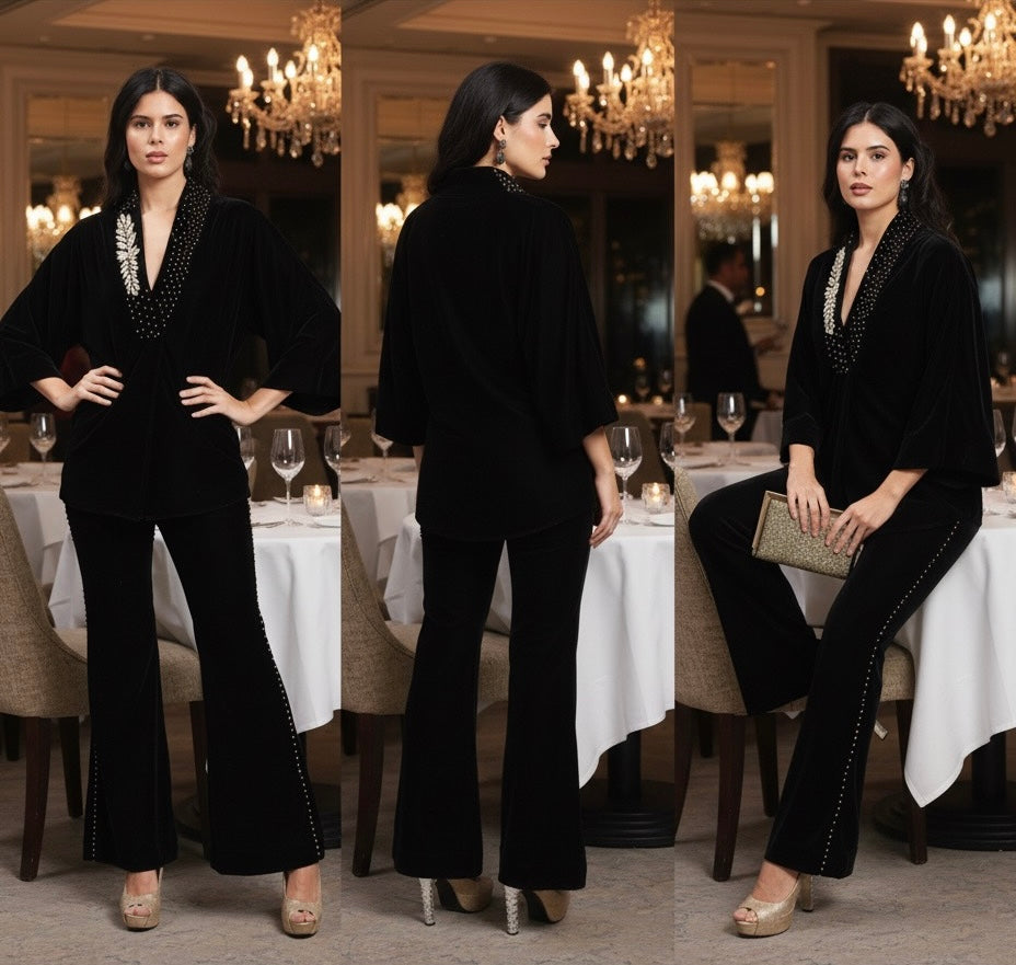 Midnight velvet co-ord — timeless, elegant, effortlessly chic.