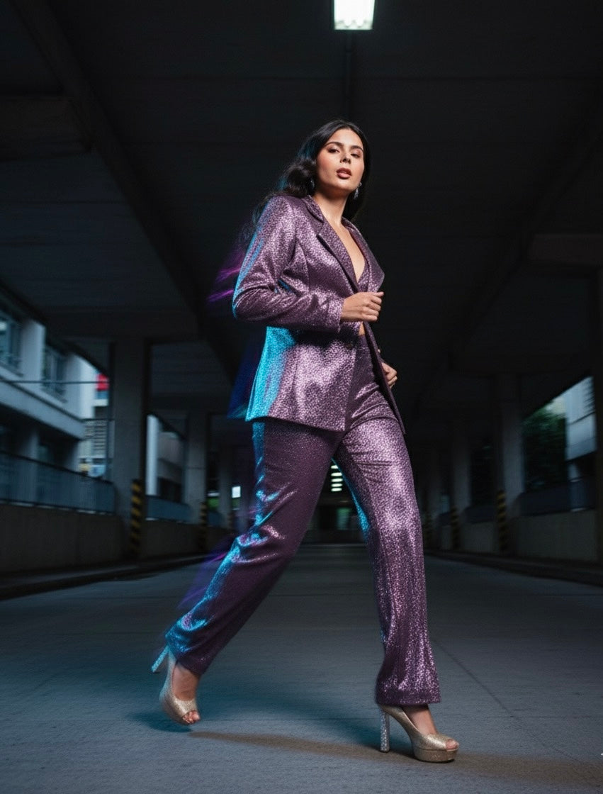 Plum Shimmer Suit-bold, polished, party-ready